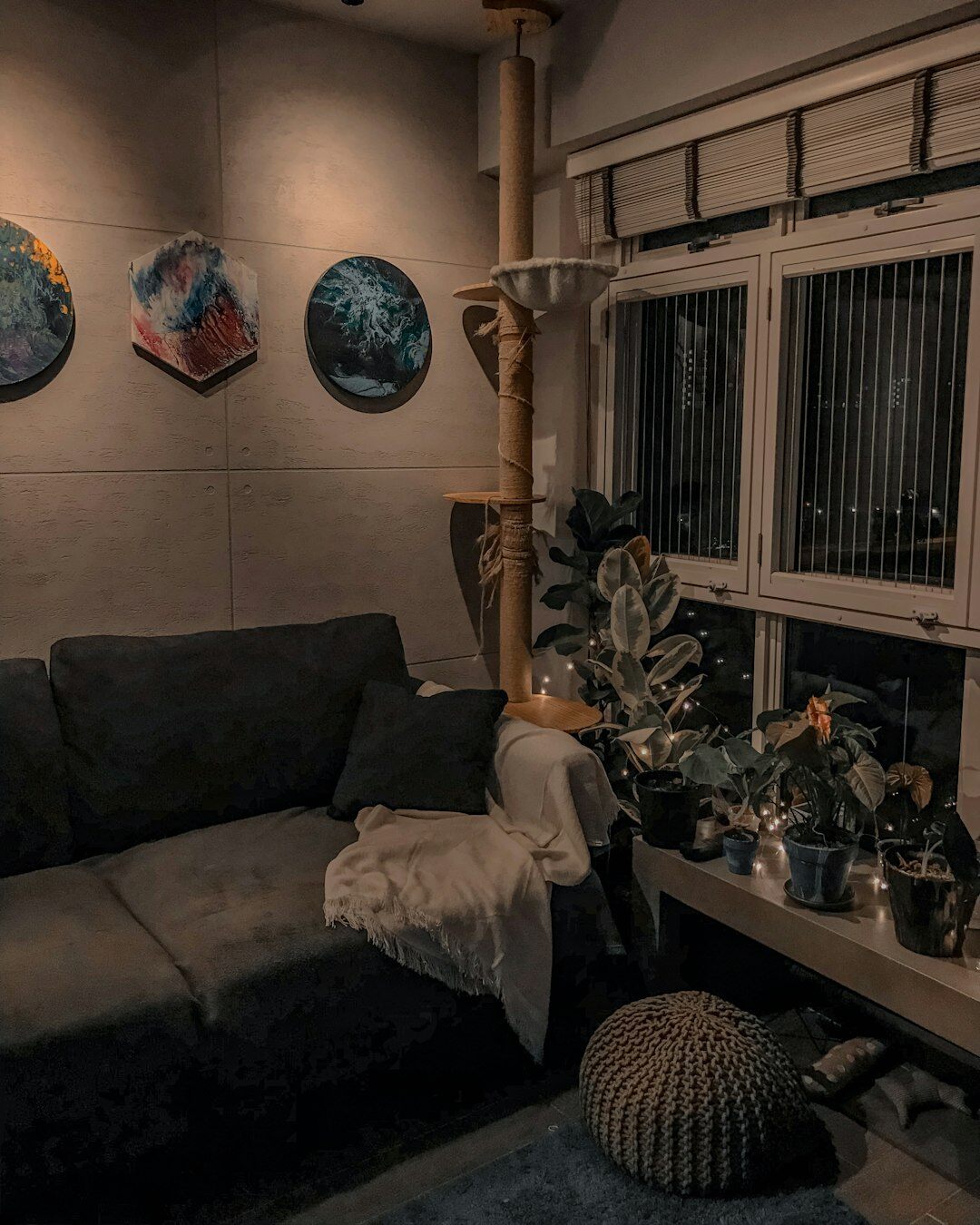 Cozy Danish living room with candles and warm light